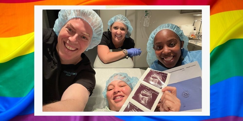 Happy Ending photo of LGBTQ+ patients and fertility team.